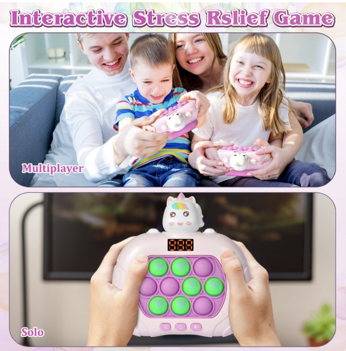 Jucarie senzoriala inteligenta Pop It cu lumini - Consola Interactiva cu display Iepurasul roz [6]