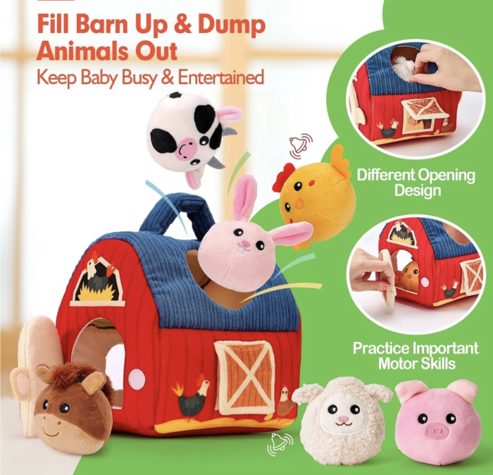 Jucarie senzoriala textila Ferma cu hambar si 6 animalute pentru bebelusi 6 luni+ [7]