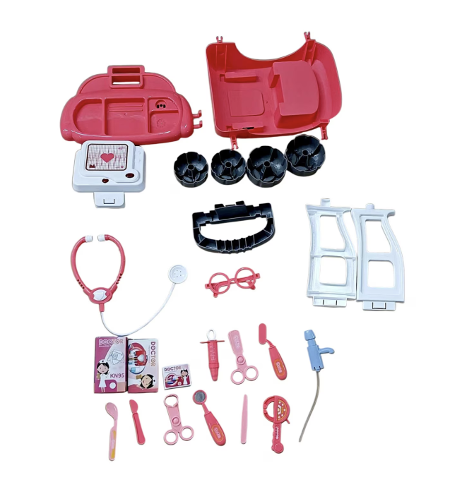 Jucarie Trusa Doctor Troller cu roti – set medical cu accesorii, rosu [2]