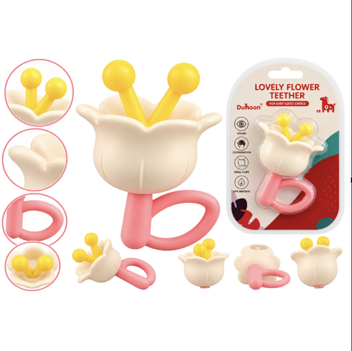 Jucarie De Dentitie Si Zornaitoare Bebe Lovely Flower Teether Duhoon Roz 0 Luni+ [3]