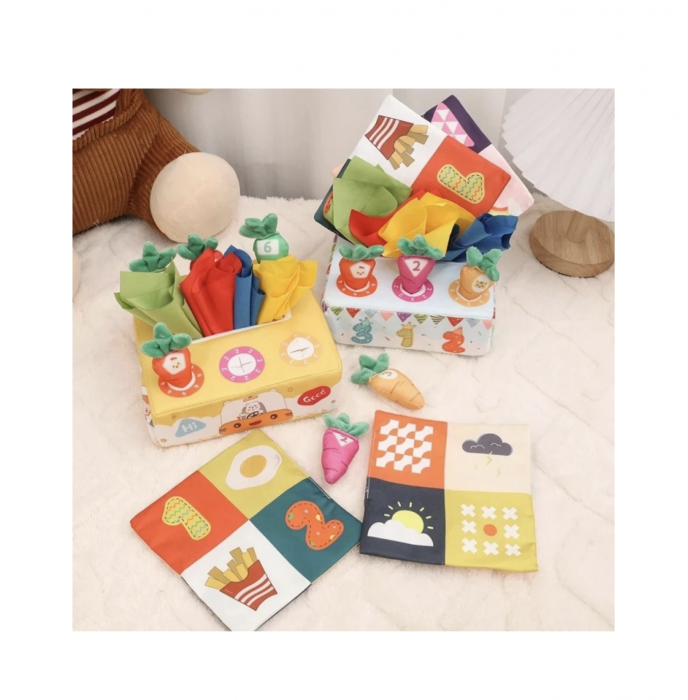 Jucarie senzoriala 2 in 1 Bebe- Culege morcovii si servetele, material textil [4]