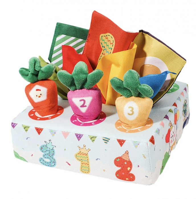 Jucarie senzoriala 2 in 1 Bebe- Culege morcovii si servetele, material textil