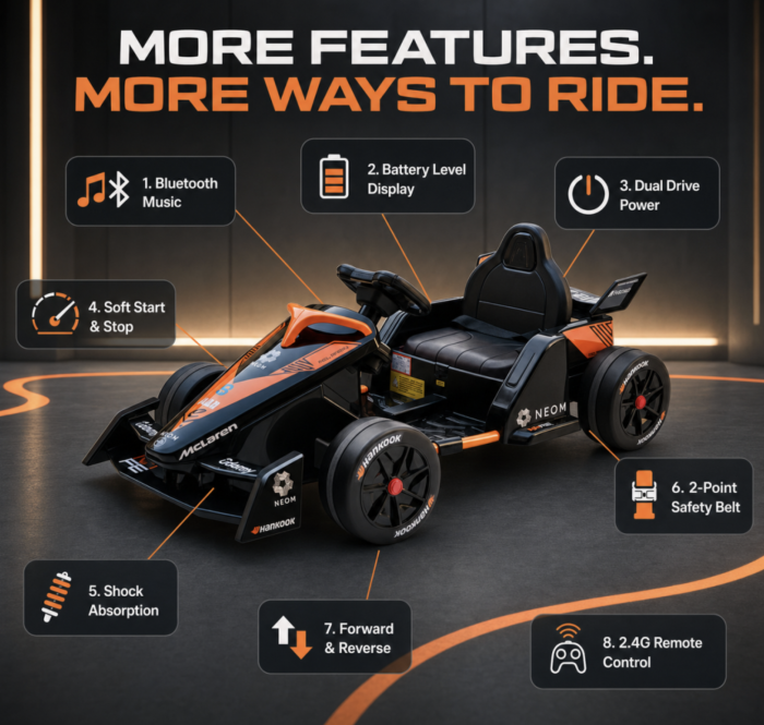 Kart electric copii Formula 1 DLS-K09, licentiat, 12V, 2 motoare, telecomanda 2.4G, 3-9 ani, Portocaliu-Negru [5]