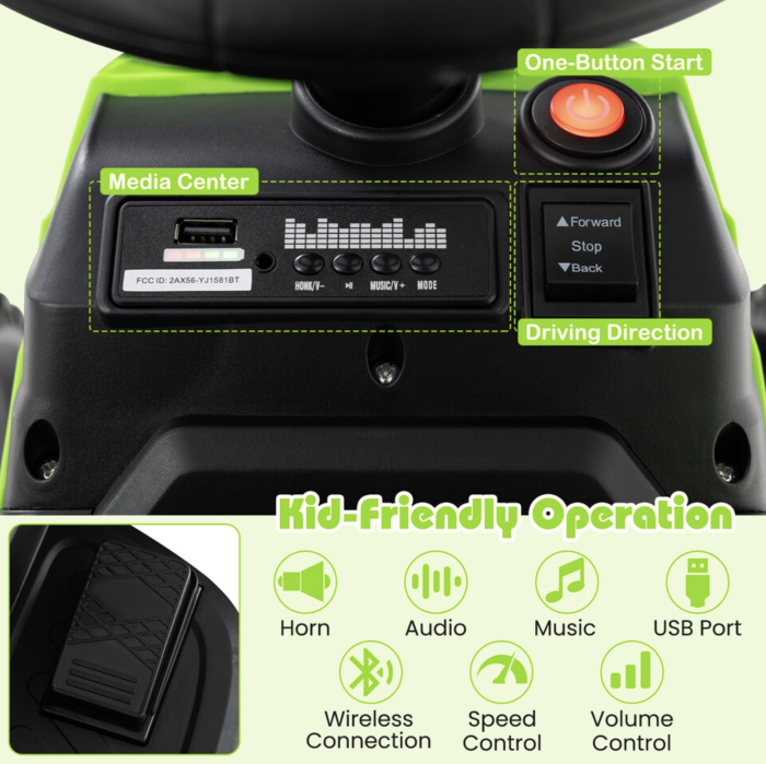 Tractor electric copii DLS-X18, 12V, 2 motoare, telecomanda 2.4G, Bluetooth, 144 cm, 3-8 ani [5]
