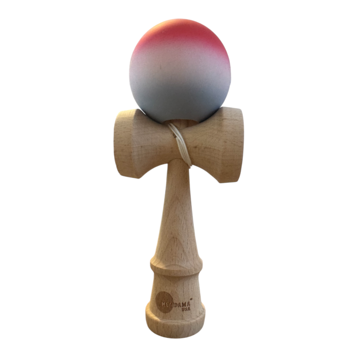 Kendama USA 18 cm, rosu-alb-gri, cauciucata, din lemn