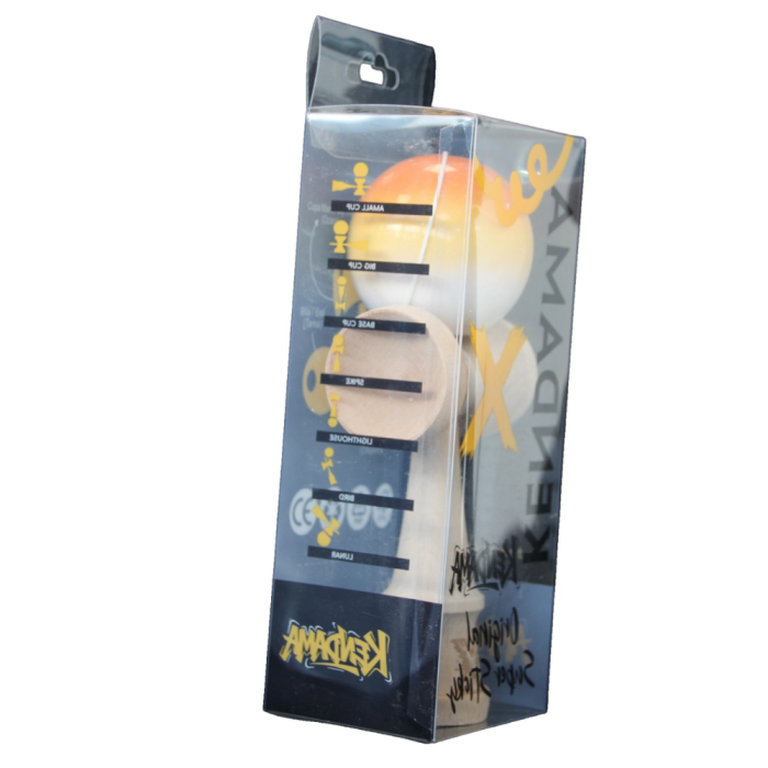 Kendama X original Super Sticky, 18 cm, portocaliu-galben-alb, din lemn [3]