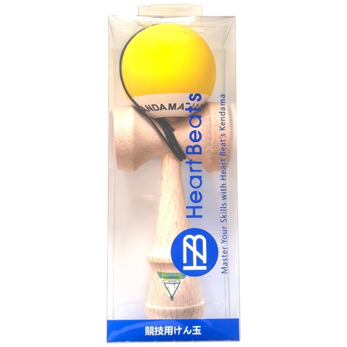 Kendama Japan Heart Beat's, 18 cm, Galben-Alb Rubber Grip, din lemn [7]