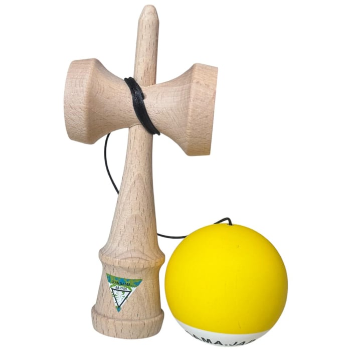 Kendama Japan Heart Beat's, 18 cm, Galben-Alb Rubber Grip, din lemn [3]