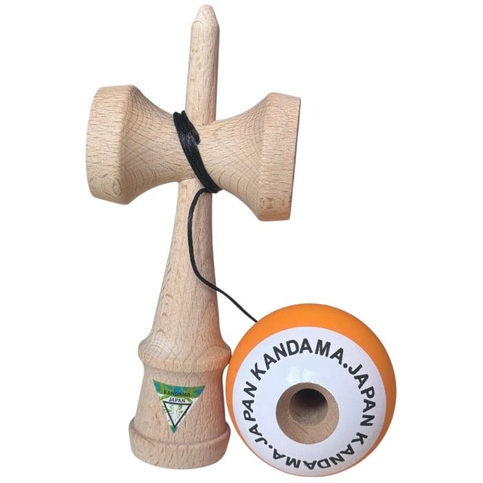 Kendama Japan Heart Beat's, 18 cm, Portocaliu-Alb Rubber Grip, din lemn [4]