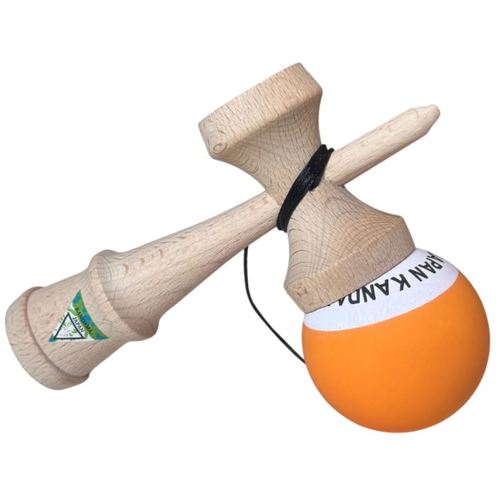 Kendama Japan Heart Beat's, 18 cm, Portocaliu-Alb Rubber Grip, din lemn [5]