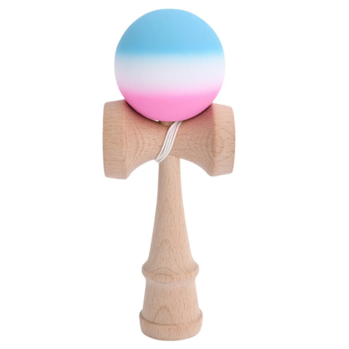 Kendama Original 18 cm, roz-alb-bleu, cauciucata, din lemn [2]