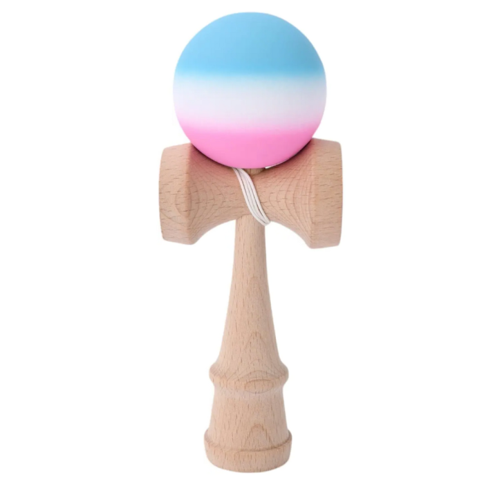 Kendama Original 18 cm, roz-alb-bleu, cauciucata, din lemn