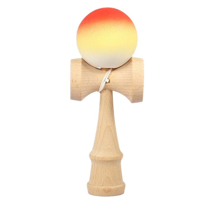 Kendama Original 18 cm, alb-galben-portocaliu, cauciucata, din lemn
