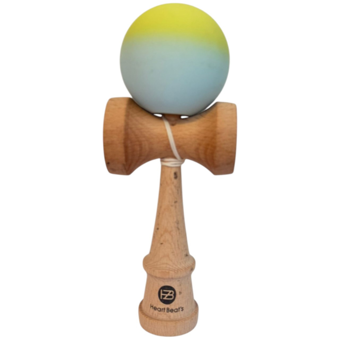 Kendama Original 18 cm, bleu-galben, cauciucata, din lemn