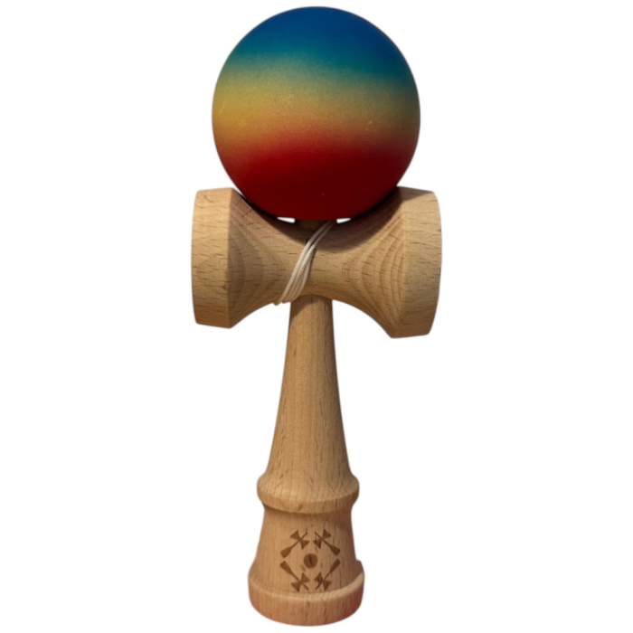 Kendama Original 18 cm, rosu-galben-albastru, cauciucata, din lemn [2]