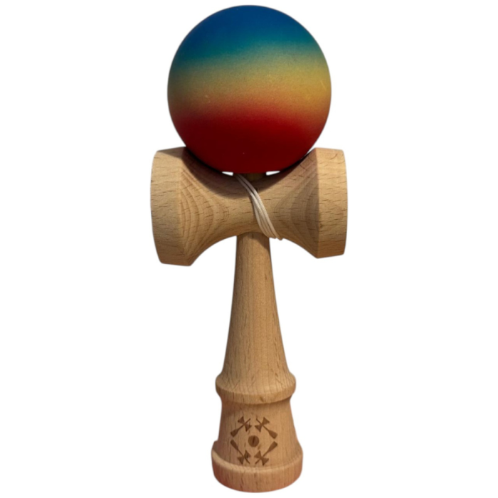 Kendama Original 18 cm, rosu-galben-albastru, cauciucata, din lemn