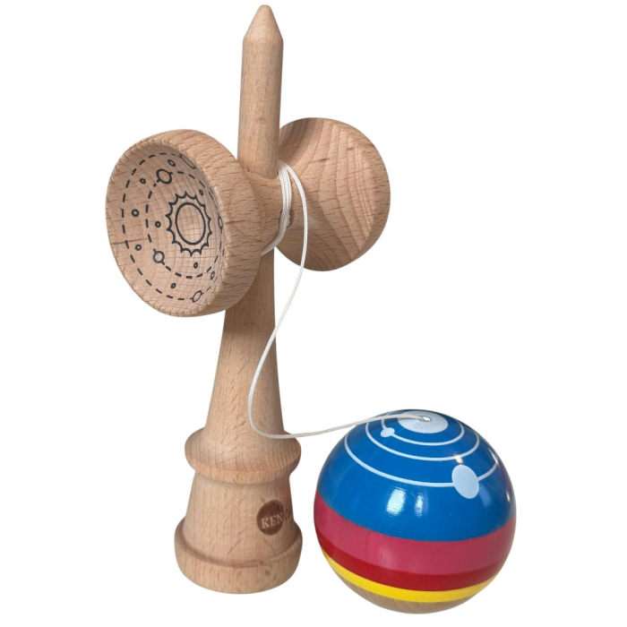 Kendama USA Space lucioasa, 18 cm, Natur-Galben-Rosu-Albastru, din lemn [3]