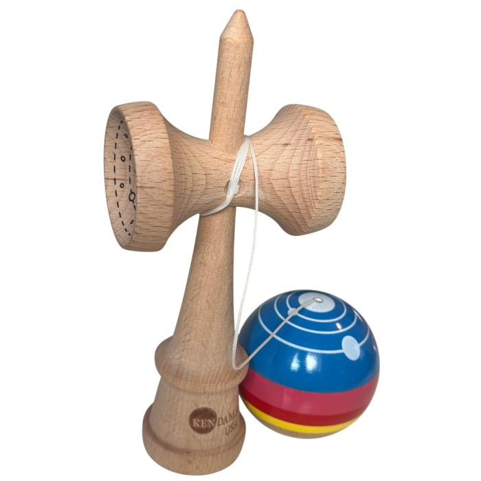 Kendama USA Space lucioasa, 18 cm, Natur-Galben-Rosu-Albastru, din lemn [6]