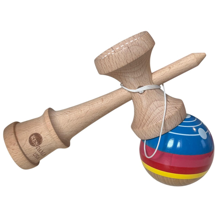 Kendama USA Space lucioasa, 18 cm, Natur-Galben-Rosu-Albastru, din lemn [4]