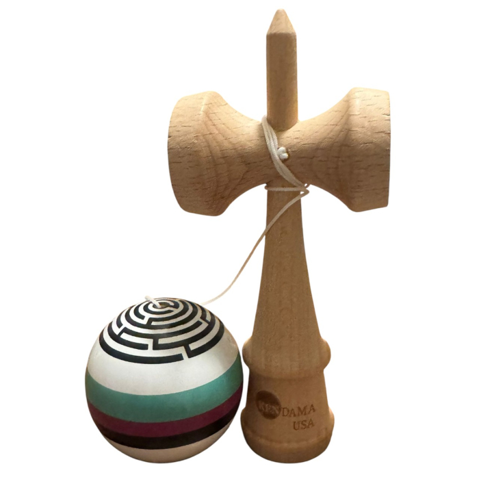 Kendama USA lucioasa, 18 cm, Alb cu dungi, din lemn [4]