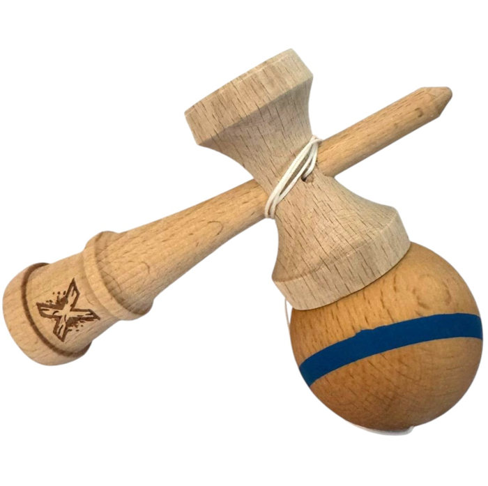 Kendama X Original, 18 cm, natur cu dunga albastra, din lemn [4]