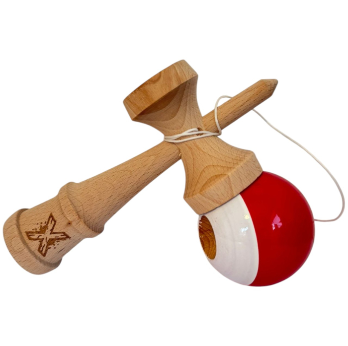 Kendama X original Super Sticky, 18 cm, rosu-alb, din lemn [3]