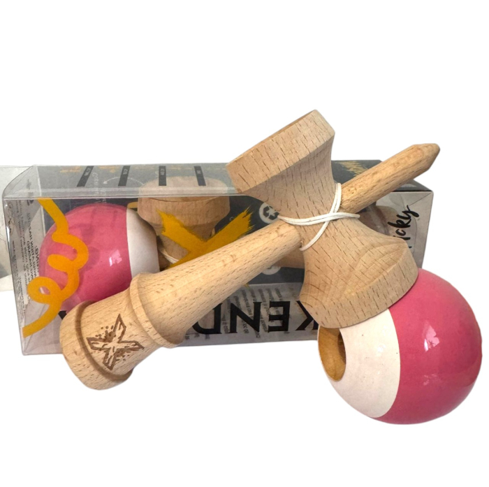 Kendama X original Super Sticky, 18 cm, roz-alb, din lemn [3]