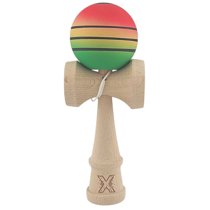 Kendama X Rubber Grip 18 cm, verde-galben- rosu cu dungi negre, din lemn [1]