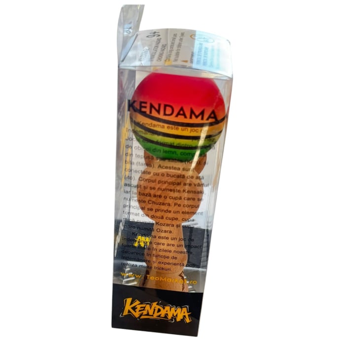 Kendama X Rubber Grip 18 cm, verde-galben- rosu cu dungi negre, din lemn [5]