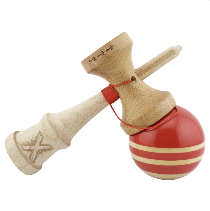 Kendama X Royal King Size, Super Sticky cupe mari, Rosu-Natur cu dungi [2]