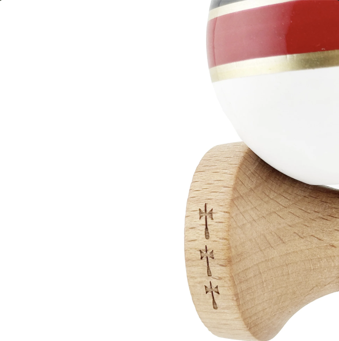 Kendama X Royal King Size, Super Sticky cupe mari, Alb-Rosu-Negru dungi aurii [6]