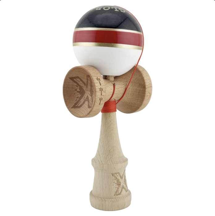 Kendama X Royal King Size, Super Sticky cupe mari, Alb-Rosu-Negru dungi aurii [1]
