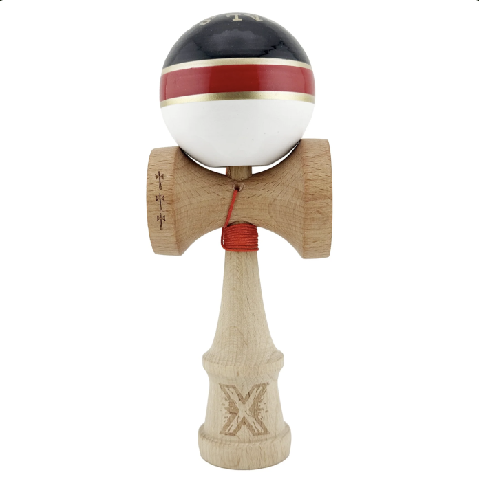 Kendama X Royal King Size, Super Sticky cupe mari, Alb-Rosu-Negru dungi aurii [9]