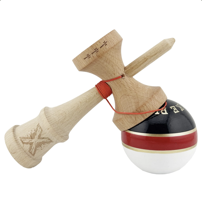 Kendama X Royal King Size, Super Sticky cupe mari, Alb-Rosu-Negru dungi aurii [2]