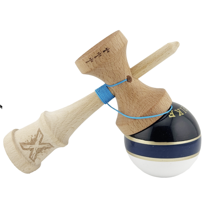 Kendama X Royal King Size, Super Sticky cupe mari, Alb-Bleumarin-Negru dungi aurii [4]