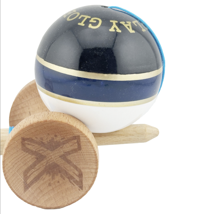 Kendama X Royal King Size, Super Sticky cupe mari, Alb-Bleumarin-Negru dungi aurii [5]