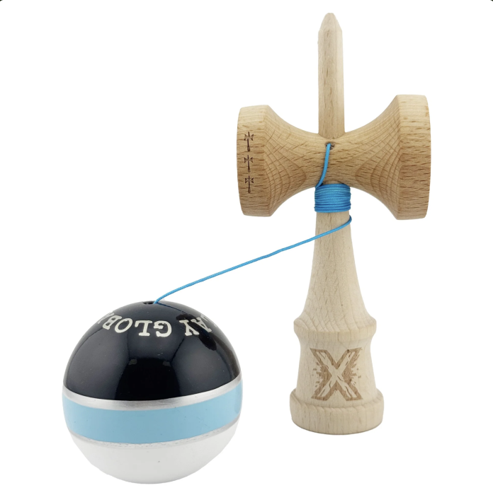 Kendama X Royal King Size, Super Sticky cupe mari, Alb-Bleu-Negru dungi aurii [3]