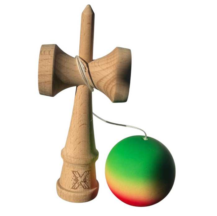 Kendama X cauciucata 18 cm, rosu-galben-verde, din lemn [3]