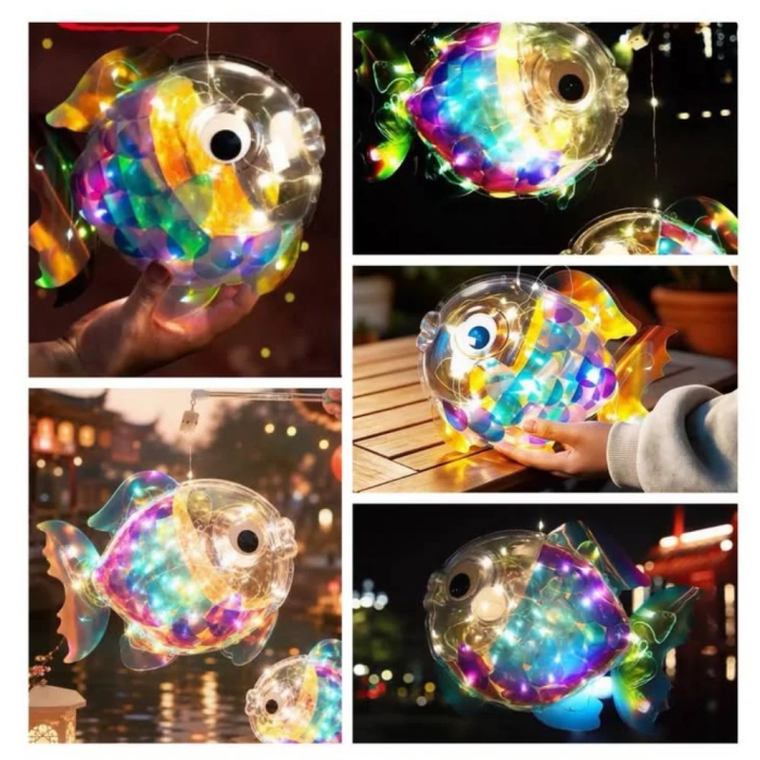 Kit DIY Lampion Copii In Forma De Peste Cu Lumini LED Tija Portabila 3 Ani [2]