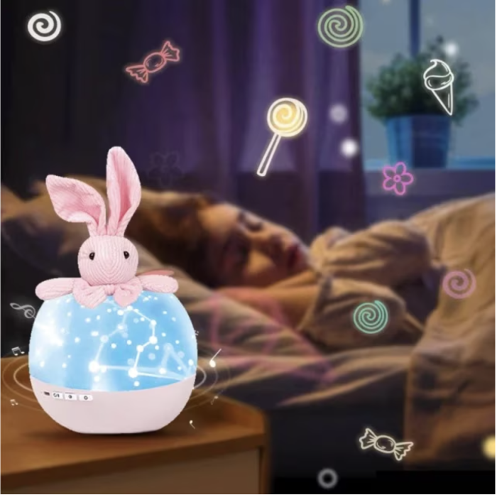 Lampa de Veghe Portabila Rotativa cu Proiectii, Melodii si Bluetooth – Model Iepuras, 25x13 cm [6]
