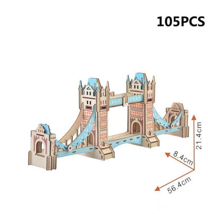 Macheta 3D din lemn Tower Bridge, Podul Turnului din Londra, 105 piese [4]