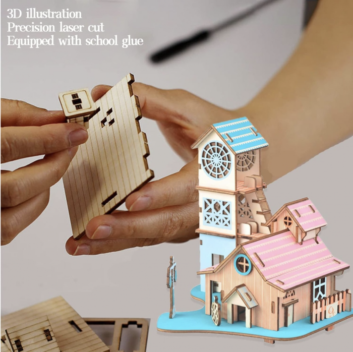 Macheta 3D din lemn Casuta cu turn, 58 piese [2]