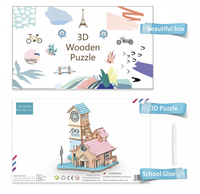 Macheta 3D din lemn Casuta cu turn, 58 piese [3]