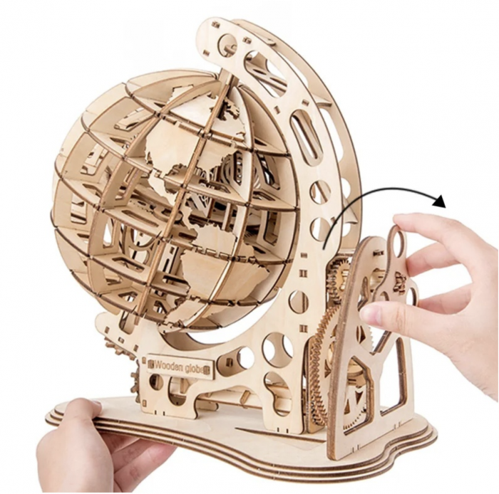 Macheta 3D din lemn Globul Pamantesc, cu sistem mecanic de rotire, 172 piese [3]