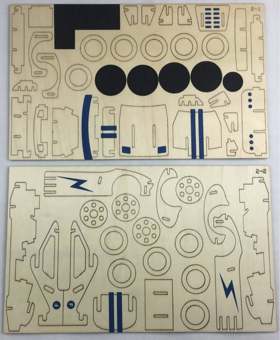 Macheta 3D din lemn Masina de curse natur cu albastru, 61 piese [5]