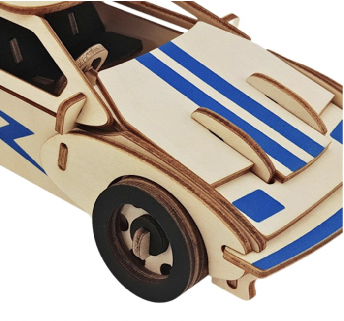 Macheta 3D din lemn Masina de curse natur cu albastru, 61 piese [2]
