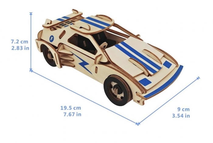 Macheta 3D din lemn Masina de curse natur cu albastru, 61 piese [7]