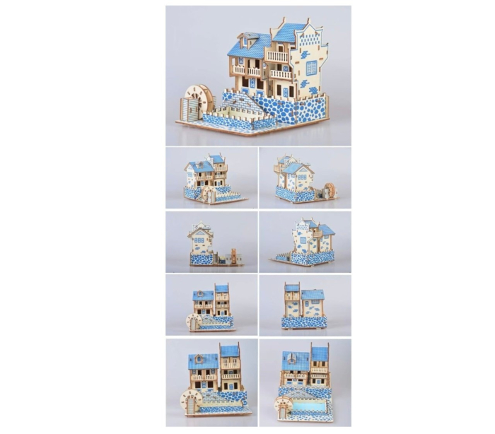 Macheta 3D din lemn Vila albastra cu piscina, 63 piese [4]