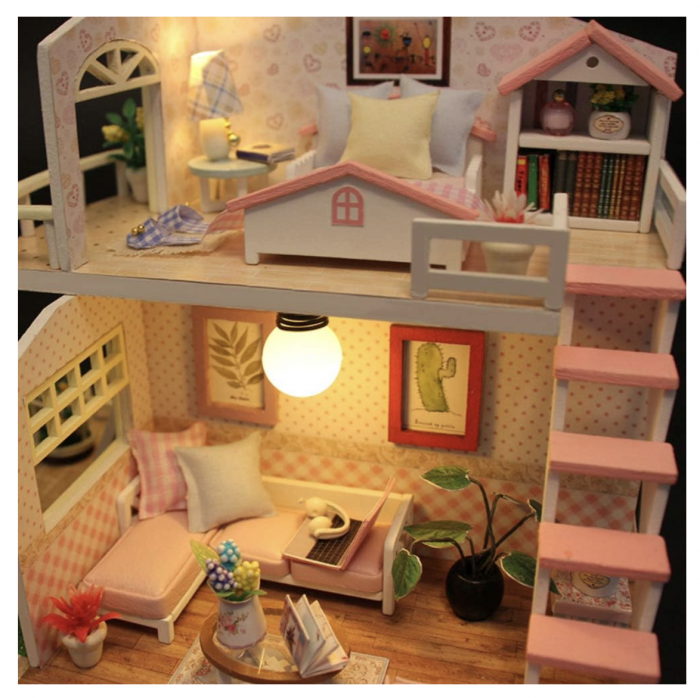 Macheta DIY mobilier casuta papusi cu 2 etaje, Pink Loft scara 1:24 [5]