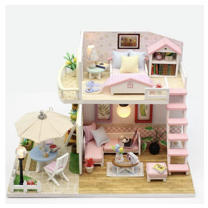 Macheta DIY mobilier casuta papusi cu 2 etaje, Pink Loft scara 1:24 [8]